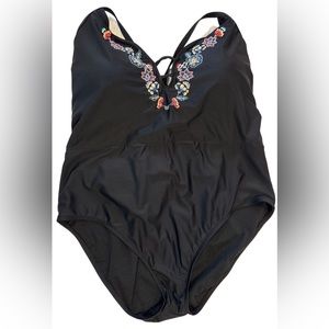 Dip one piece embroidered bathing suit